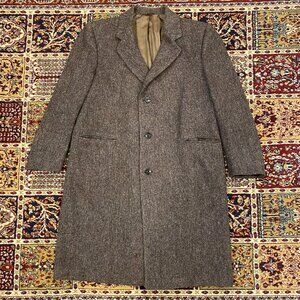 Vintage 80s Harris Tweed Wool Overcoat Brown